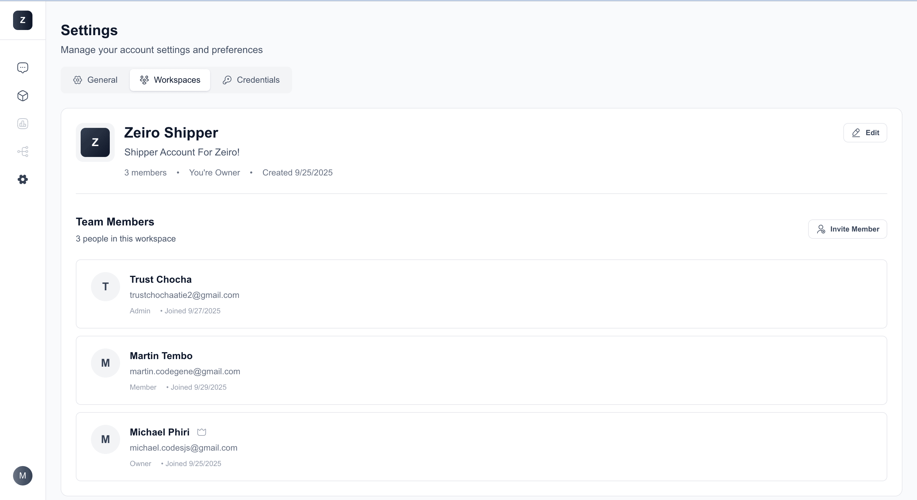 Workspace settings and configuration